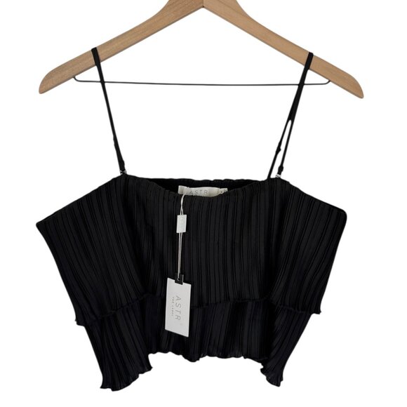 NWT ASTR The Label Calita Pleated Tier Crop Top Black Women's Medium - Picture 2 of 12
